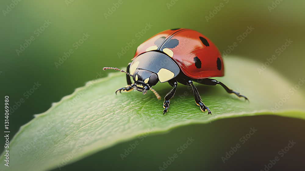 Close-Up of Ladybug on Leaf in Sunlit Garden Close-Up of Ladybug on Leaf in Sunlit Garden