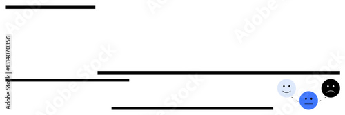Horizontal lines with a gradient of emotive faces transitioning from happy to neutral to sad highlight emotional range. Ideal for emotional intelligence, feedback, psychology, evaluation
