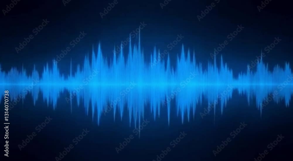 Glowing blue sound wave with digital pulse effect on dark background in 4K video, sound wave abstract background