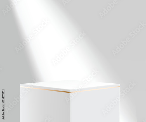 White podium for cosmetic products on a background with shadows through it.