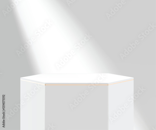 White podium for cosmetic products on a background with shadows through it.