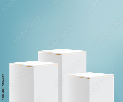 White podium for cosmetic products on a background with shadows through it.