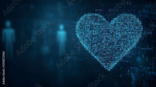 Obraz na płótnie A digital heart surrounded by intricate AI code patterns, with shadowy futuristic elements, symbolizing the intersection of technology, emotion, and artificial intelligence in the modern world.
w salonie