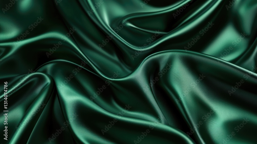 Flowing green satin fabric with soft folds and glossy sheen