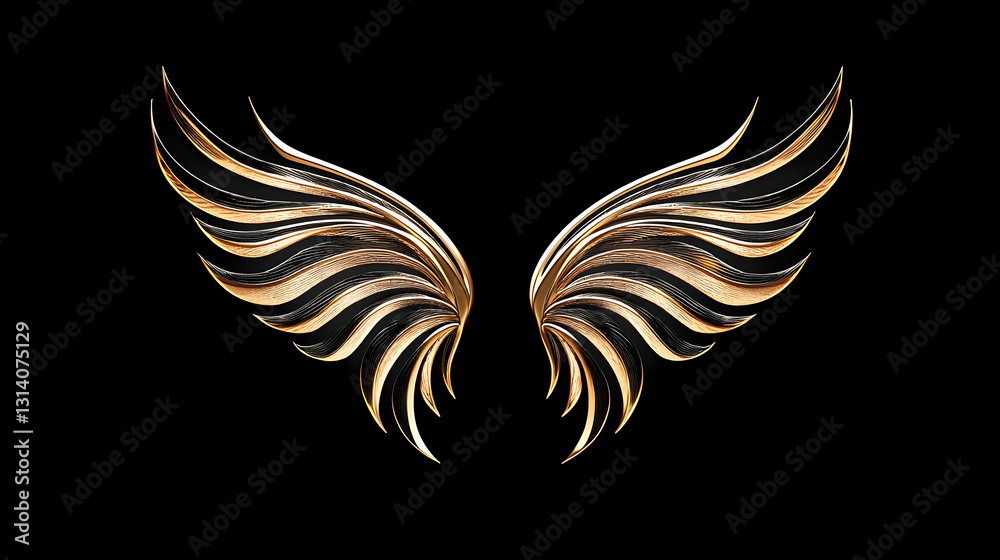 Obraz premium Pair Of Majestic Gold And Black Wings On A Dark Background With Intricate Detail And A Metallic Sheen