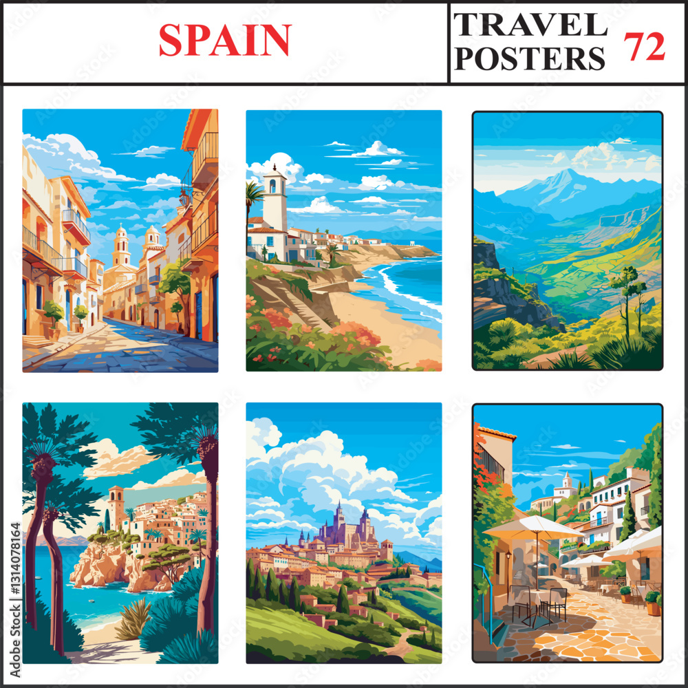 Spain Alicante Costa De La Luz La Gomera Travel Poster Wall Art Print Collection Set Part 72