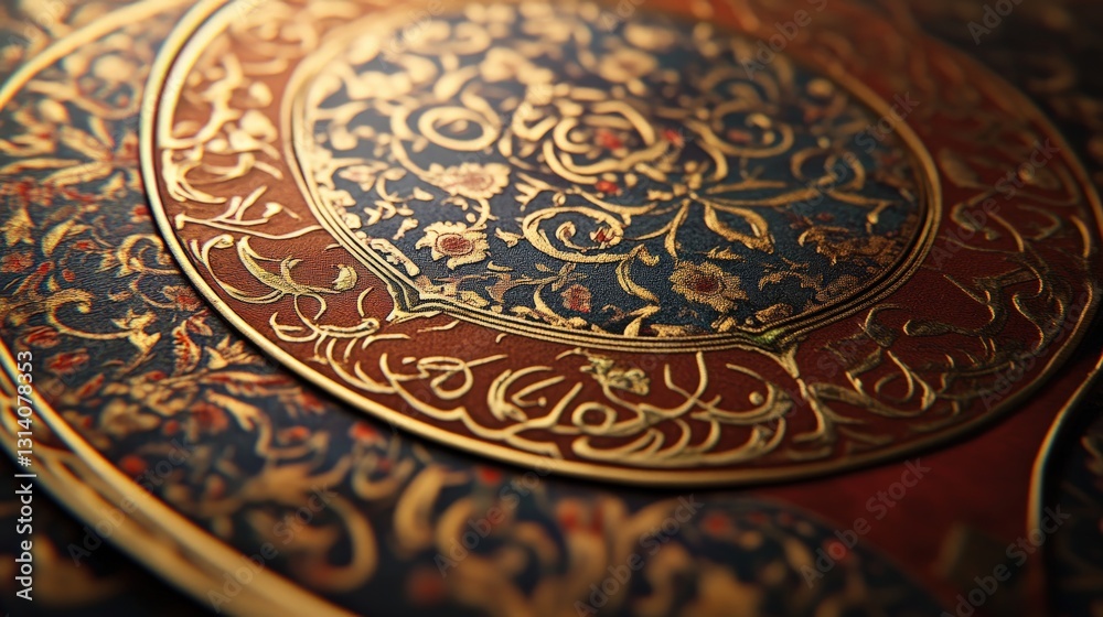 Fototapeta premium Ornate decorative design featuring detailed circular gold patterns and colors