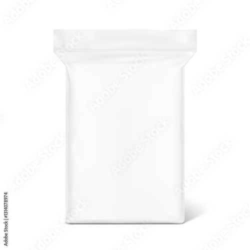 Clear packaging bag with extra large cotton pads mockup. Vector illustration isolated on white background. Template for your product. Perfect for easy customisation and editing your design. EPS10.