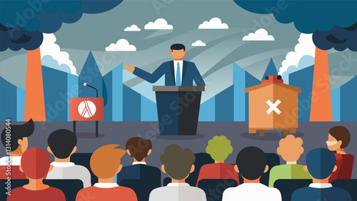 An organized debate between procoal and anticoal advocates at a community college auditorium.. Vector illustration