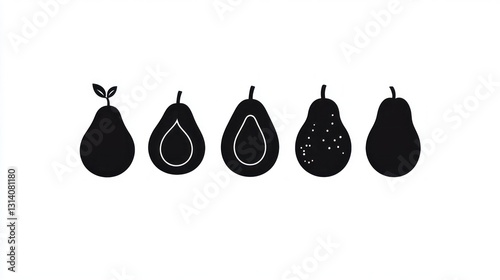 Avocado and pear silhouettes, various stages, graphic design photo