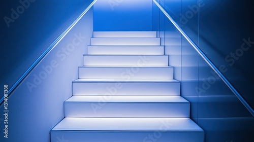 Illuminated interior stairs with handrails and a modern contemporary appearance