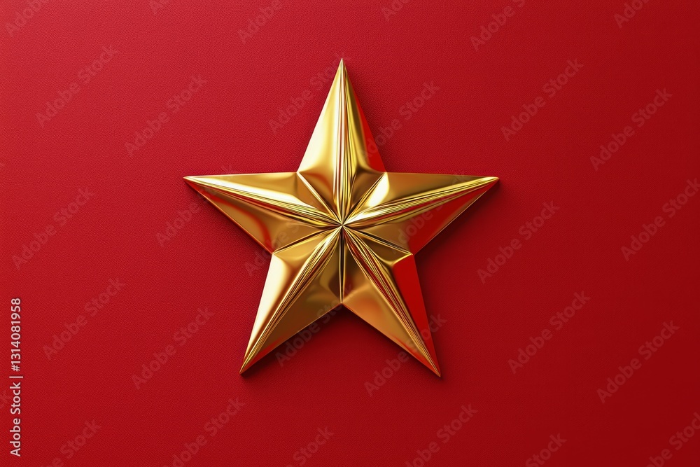 Obraz premium Shiny gold star on bold red background. AI generated