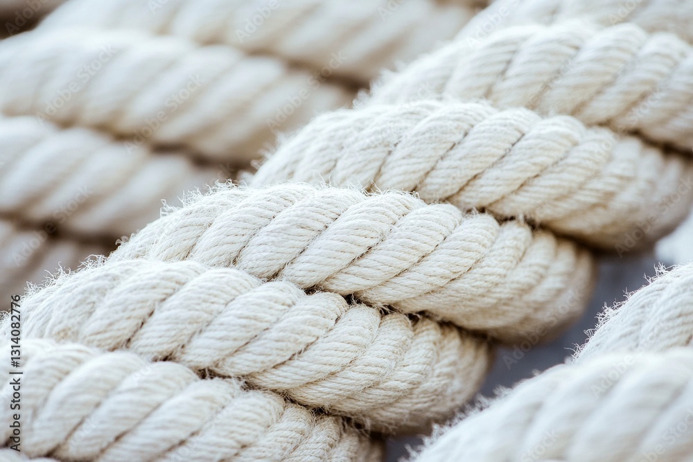 White, thick rope background with a textured, coiled rope pattern. Close-up of a boating rope with multiple strands and a braided design. White background. Textured, white background with a close-up. White, thick rope background with a textured, coiled rope pattern. Close-up of a boating rope with multiple strands and a braided design. White background. Textured, white background with a close-up.