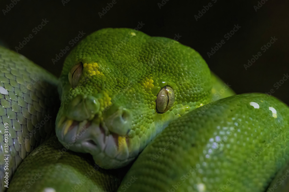 Fototapeta premium Emerald boa constrictor also known as the green tree boa.