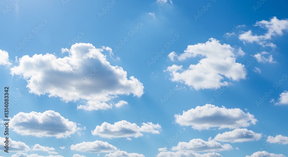 Fototapeta premium Bright Sunlit Sky Fluffy White Clouds. AI Generated