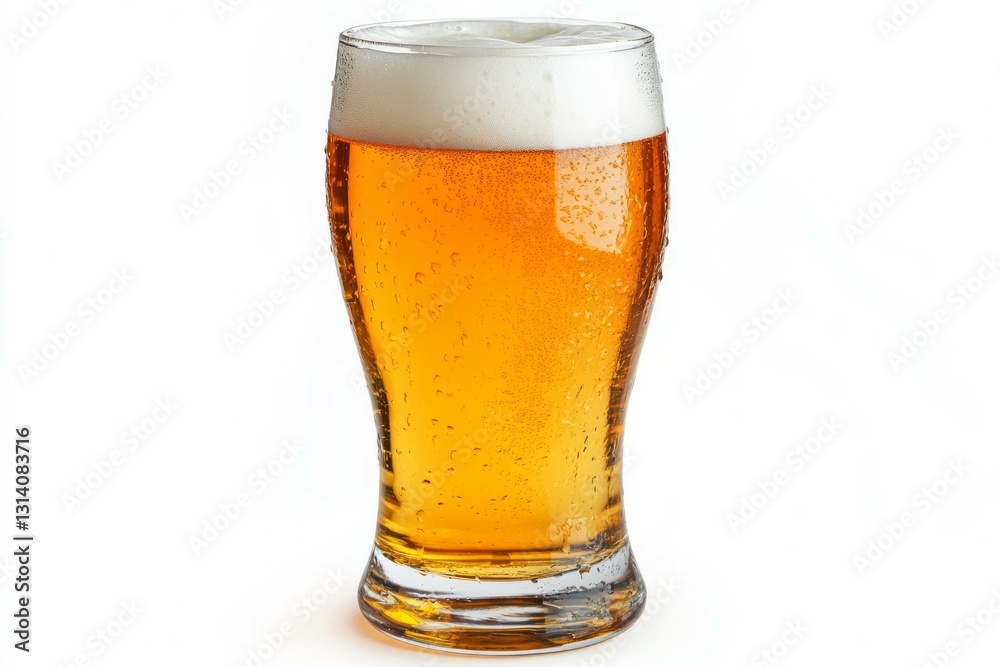 Tall beer glass with foamy head on white background. AI generated Tall beer glass with foamy head on white background. AI generated