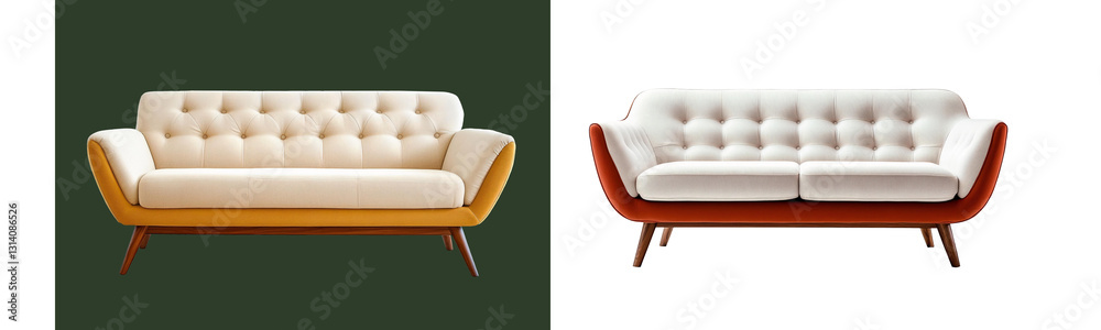 Fototapeta premium mid century modern sofa with button tufting on transparent background
