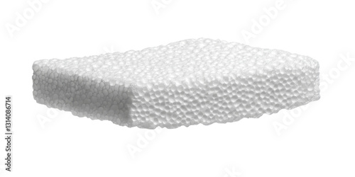 white styrofoam block with irregular texture on white background