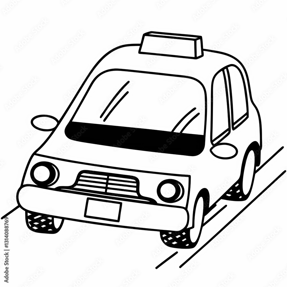 Simple black and white taxi car line drawing for coloring and educational use Simple black and white taxi car line drawing for coloring and educational use