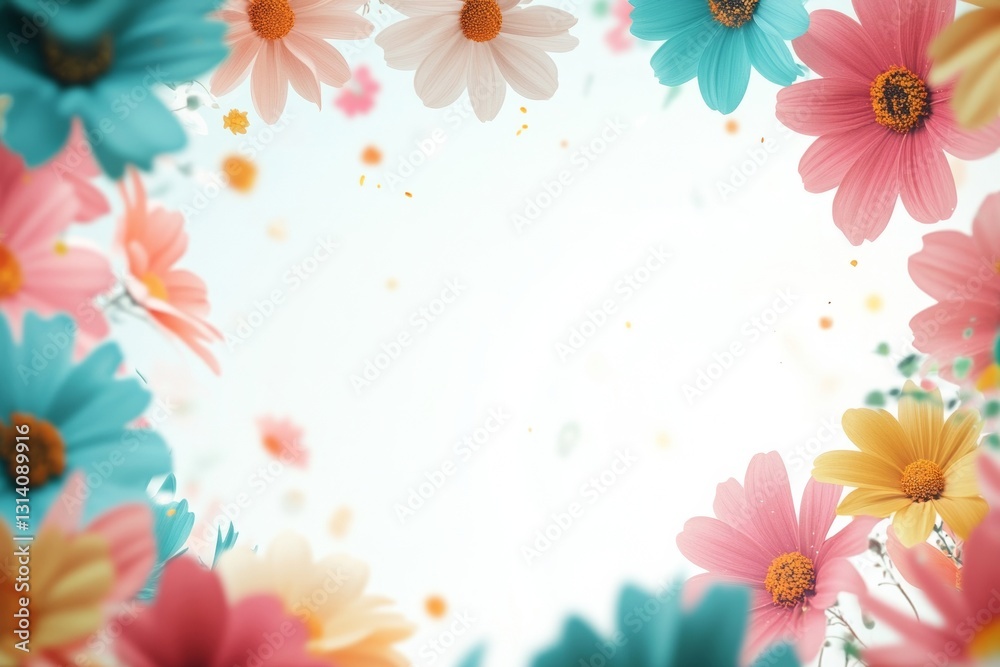 色鮮やかな花びらが舞う華やかなフレームデザ 色鮮やかな花びらが舞う華やかなフレームデザ