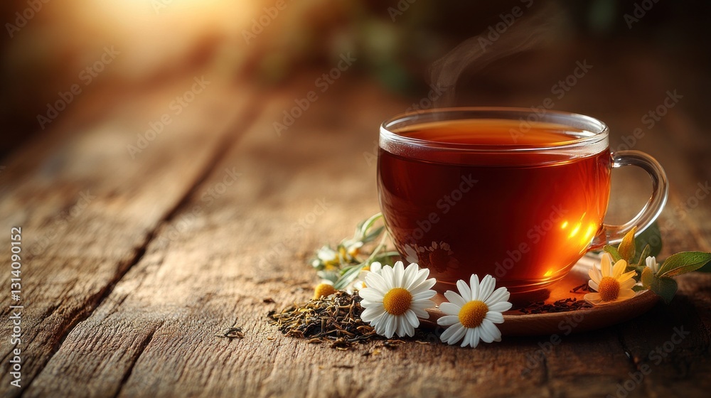 Warm cup of tea on rustic wooden table Warm cup of tea on rustic wooden table