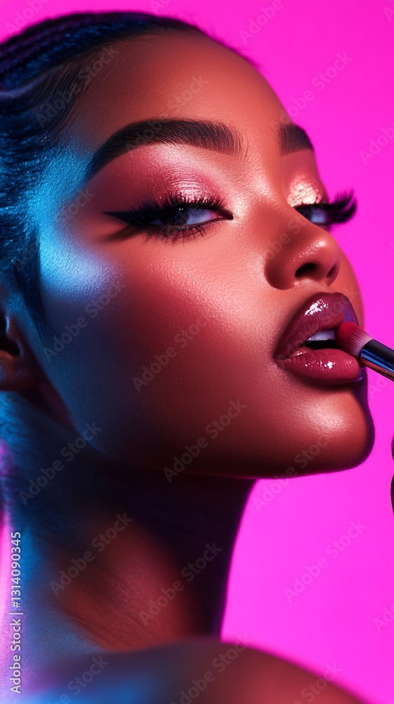 Obraz premium Makeup Artist Applying Blush on Model in Studio