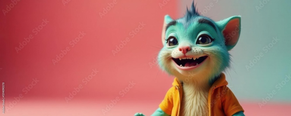 Tiny one with hilarious grimace against plain background, photography, color Tiny one with hilarious grimace against plain background, photography, color