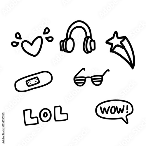 Cute hand drawn vector illustration set of swag emoji