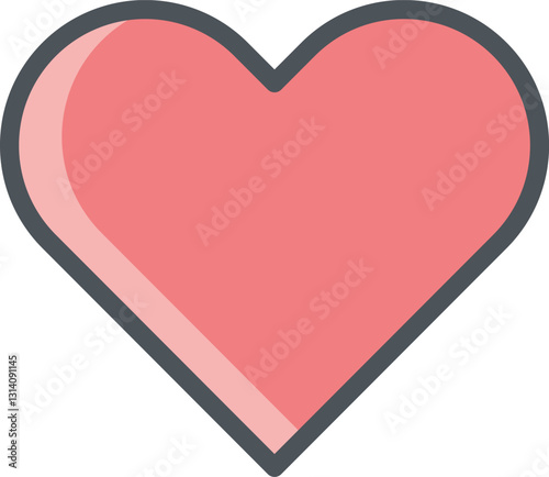 Cute pink heart icon with outline and shadow
