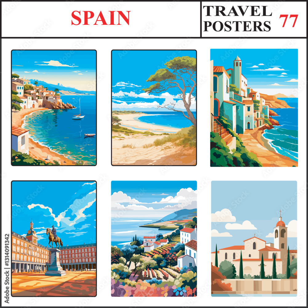 Spain Costa Brava Tarifa Costa De la Luz Travel Poster Wall Art Print Collection Set Part 77