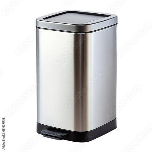 stainless steel trash can rectangular pedal bin isolated on white background