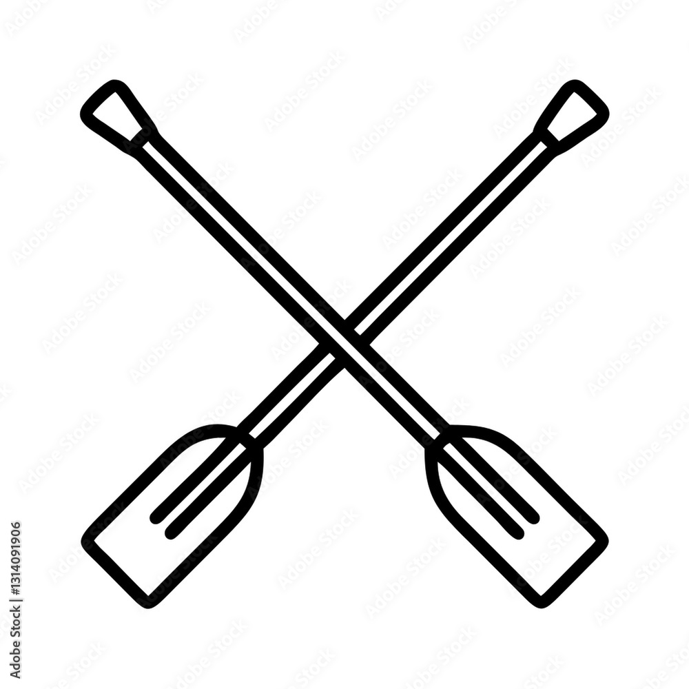 Marine style nautical crossed oars icon in black silhouette