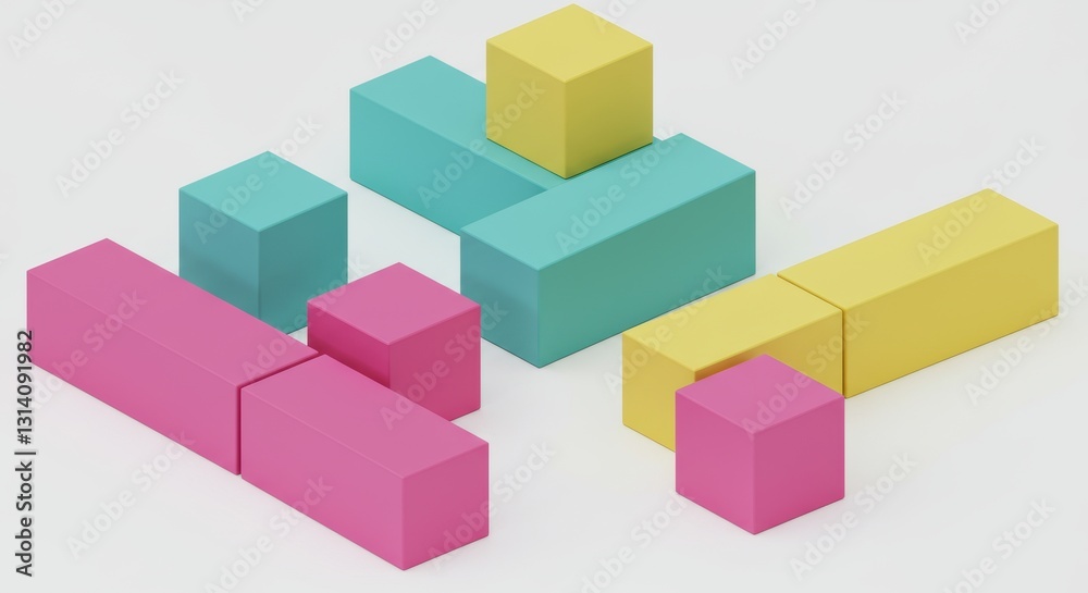 Colorful geometric cubes and rectangles in light background Colorful geometric cubes and rectangles in light background