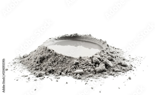 gray powder pile with water puddle on transparent background