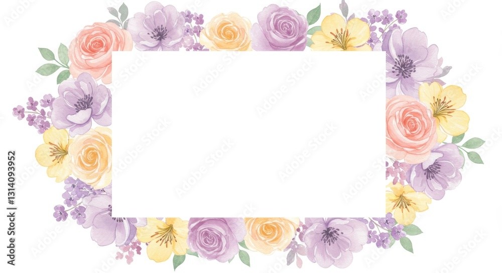 Elegant floral border frame with pastel roses and anemones for invitations and cards Elegant floral border frame with pastel roses and anemones for invitations and cards