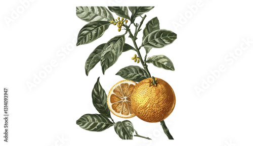 Botanical illustration of grapefruit, vector isolated on transparent background, citrus vintage drawing, hand-drawn fruit, retro food art, juicy citrus, organic tropical fruit