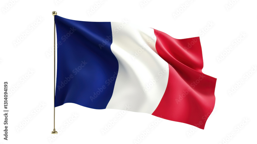 3d flag of france waving isolated on white background