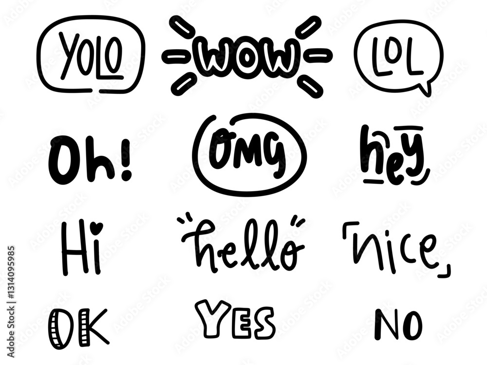 Fototapeta premium Hand drawn vector illustration set of words emoji