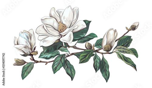 Old botanical illustration, magnolia flower vector, antique floral sketch, vintage plant drawing, engraved magnolia, botanical engraving, floral line art, classic botanical print