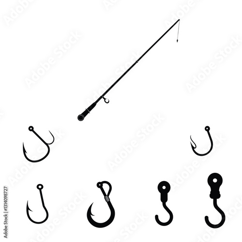 fishing Rod and hook set vector illustration