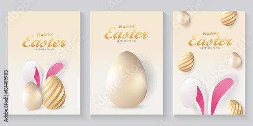 Easter day poster and banner template collection with Easter eggs in colorful gradient style, Greetings card background for Easter Day.Promotion and shopping template for Easter with copy space.