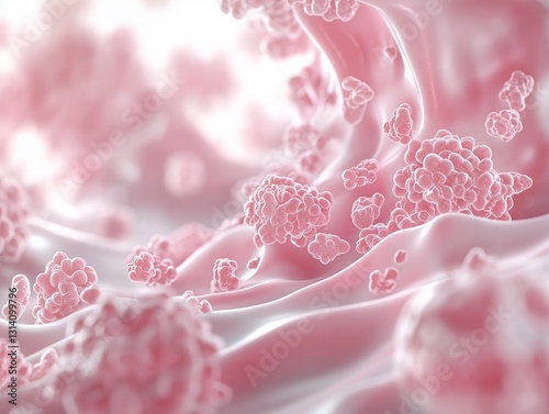 A highly detailed 3D visualization of a lysosome actively breaking down molecular components within a cellular environment. 