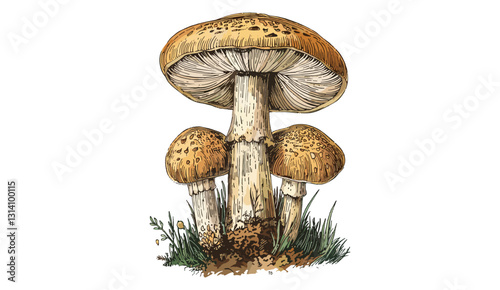 Vector mushroom illustration, old botanical mushroom drawing, isolated on transparent background, vintage fungi sketch, hand-drawn mushroom engraving