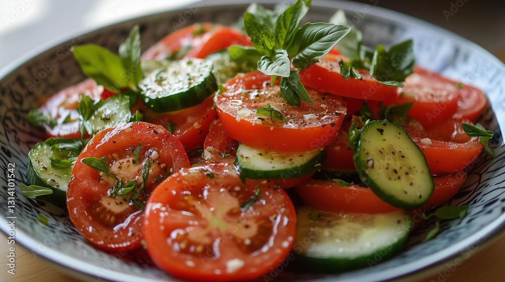 Fresh Tomato and Cucumber Salad with Vinaigrette and Fresh Herbs Fresh Tomato and Cucumber Salad with Vinaigrette and Fresh Herbs