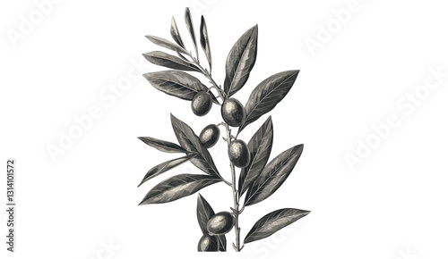 Olive botanical illustration, vector olive isolated on transparent background, hand-drawn olive branch, vintage engraving, antique botanical print, organic food