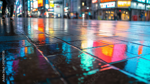 Wallpaper Mural Vibrant reflections on a neon-lit street in Tokyo during a rainy night Torontodigital.ca
