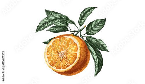 Vector orange, old botanical illustration, isolated on transparent background, citrus fruit, vintage botanical drawing, hand-drawn citrus, retro botanical sketch, antique engraving