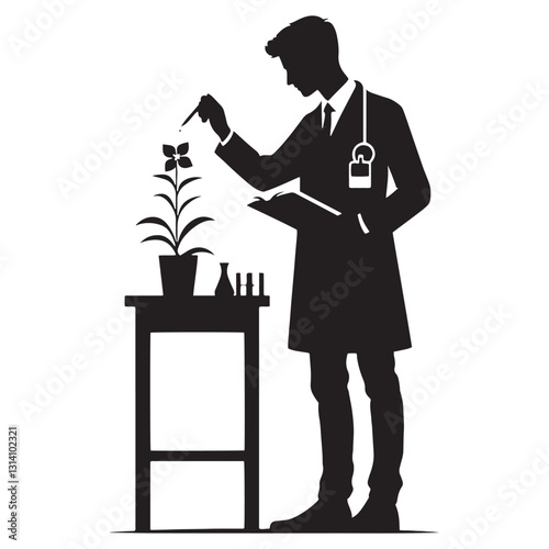 Passionate Biologist silhouette, devoted to studying living organisms - Biologist illustration - Minimalist Biologist vector - Profession silhouette
