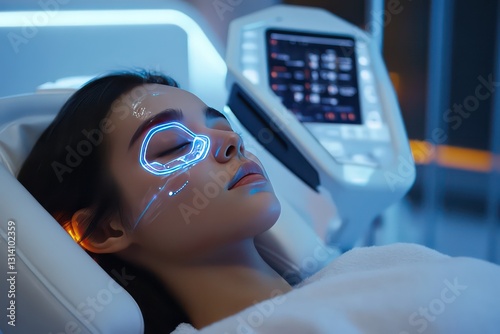 A detailed shot of a beautician using high-tech skincare equipment to perform a rejuvenating facial treatment on a client