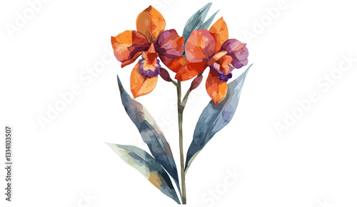 Orchid flowers vector, old watercolor illustration, isolated on white, botanical art, floral drawing, nature painting, tropical bloom, elegant petals, artistic flora, decorative floral design